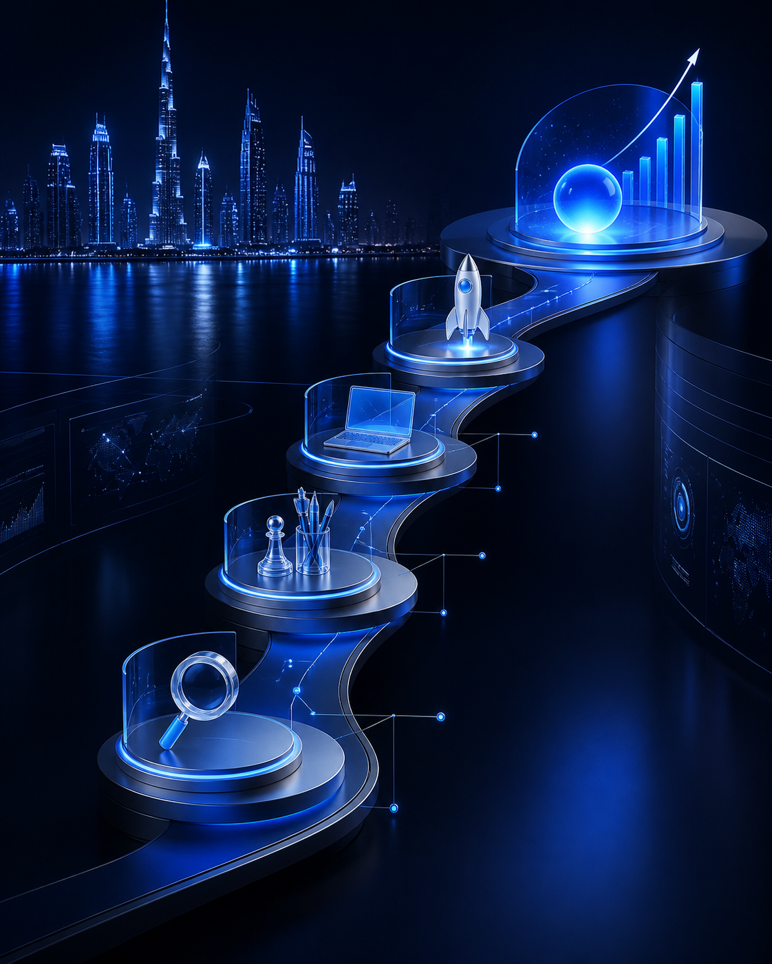 A connected digital project journey from discovery and strategy to launch and growth in Dubai